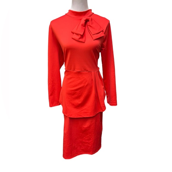 HAOOHU Long Sleeve Bow Peplum Dress / Size: XXL / Color: Red / Item# 1-23292 - Picture 1 of 6